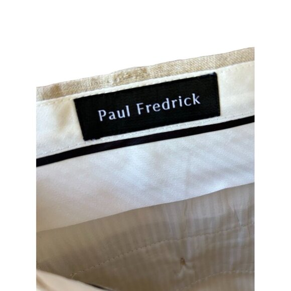 Paul Fredrick Mens Linen Shorts 38 Beige Pleated Front Button Closure Inseam 9.5 - Picture 6 of 7